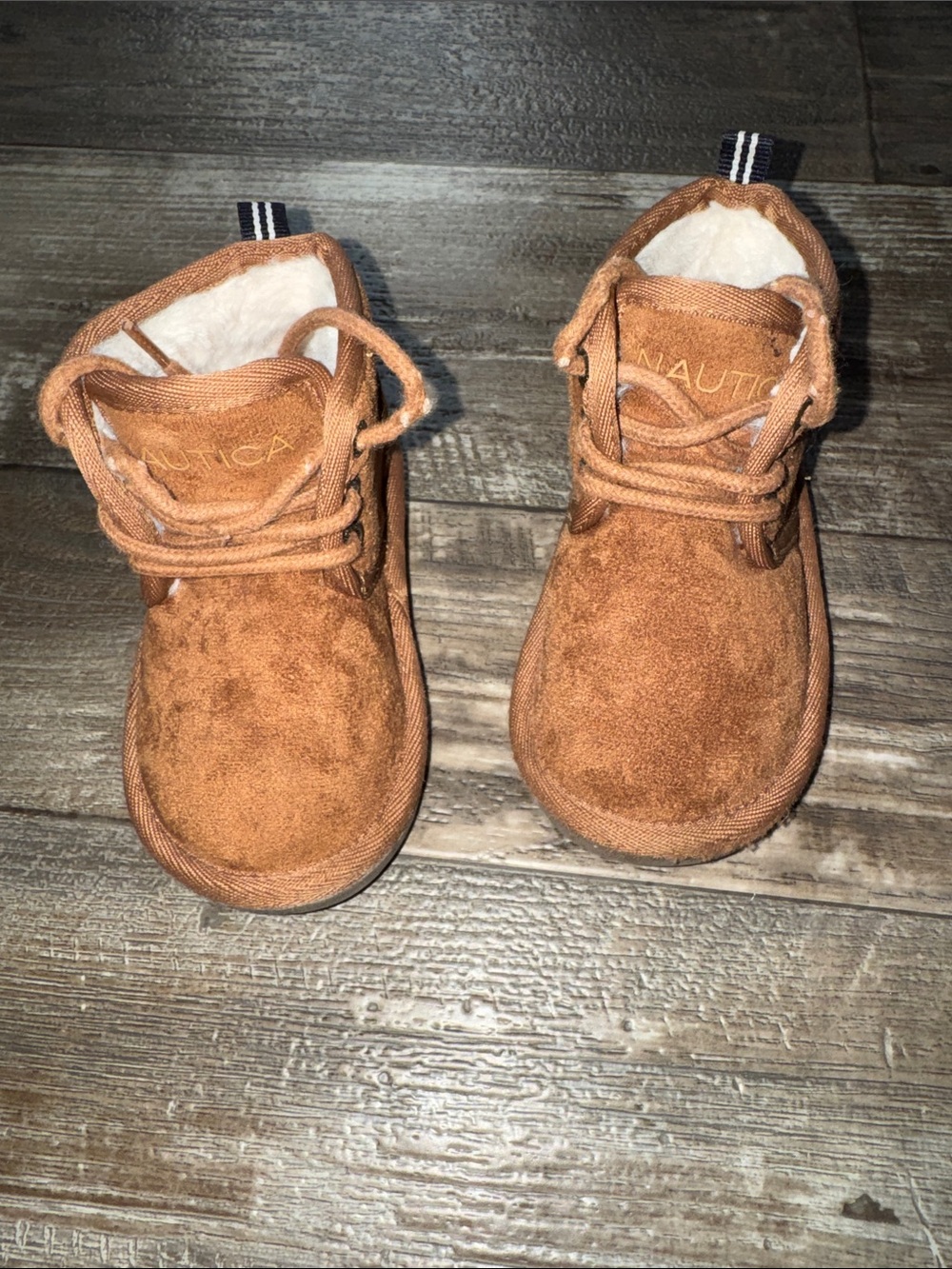 Nautica Kids Tan Suede-Look Lace-Up Boots with Faux Fur